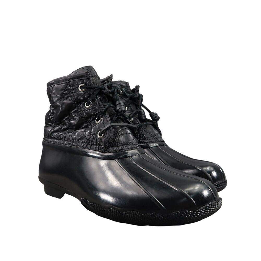 Sperry Shoes Women 7.5 Boots Saltwater Quilted Waterproof Nylon Rubber Zip Black